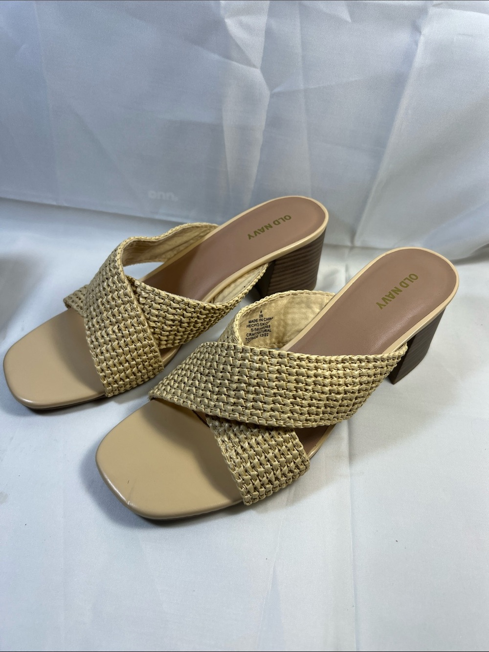 Old Navy Woven Crisscross Tan Slide Heels